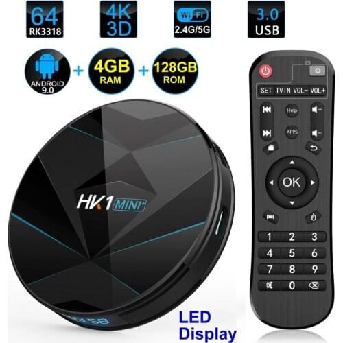 HK1 MINI Plus Smart TV Box Android 9.0 RK3318 4GB RAM 128GB ROM 2.4G/5G Dual WIFI BT4.0 3D 4K HDR H.265 USB3.0 Digital Display