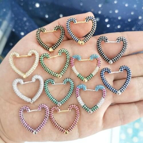 Single One Hoop Earrings for Women Heart Rainbow Cubic Zirconia Fashion Jewelry Gold Silver Color Aretes Hoops Asymmetric Luxury
