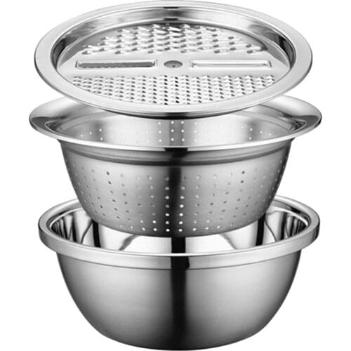3 in 1 Vegetable Slicer Cutter Drain Basket Stainless Steel Vegetable Julienne Grater Salad Maker Bowl