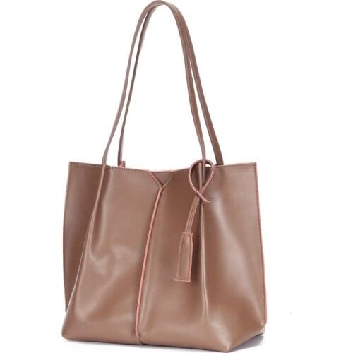 Women Fashion Casual Handle Bag Female Bucket Shoulder Bags Women soft Leather Simple Solid Vintage Big Size Tote Shopping Bag