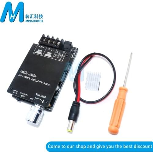 TPA3116 HIFIDIY LIVE Bluetooth 5.0 AUX TPA3116 Digital Power Amplifier Board 2x 50W 100W Speaker Stereo Audio AMP Module ZK-502C