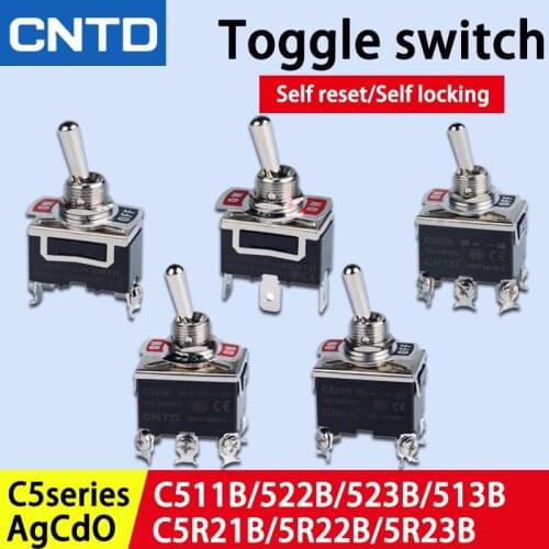 CNTD Toggle Switch 12mm C511B C521B C523B C5R22B C5R23B ON-OFF-ON ON-OFF 10A 250V Self-reset and self-locking waterproof