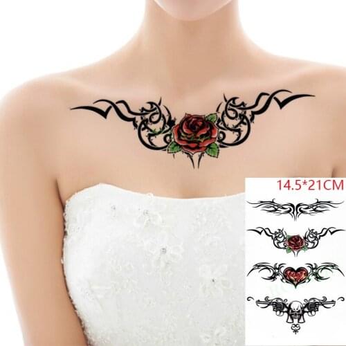 Waterproof Temporary Tattoo Sticker Rose Flower Skull Totem Fake Tatto Flash Tatoo Back Leg Arm Art for Women Men