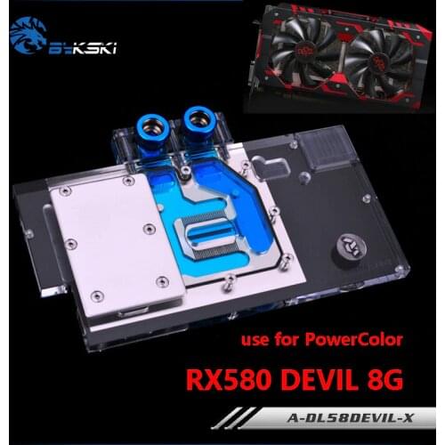BYKSKI Water Block use for PowerColor RX580 Red DEVIL 8G RX590 / Video Card Full Cover Graphics Card Copper Radiator Block RGB