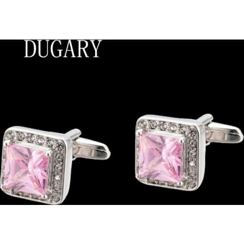 DUGARY shirt cufflinks for mens Brand cuff buttons cuff links High Quality Square pink crystal abotoaduras Jewelry gemelos