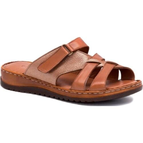 Gedikpasalı Asy 45 Tan Women 'S 2021 Summer Slippers Orthopedic Genuine Cow Leather Business Lift Padding Daily Casual Use Hiking