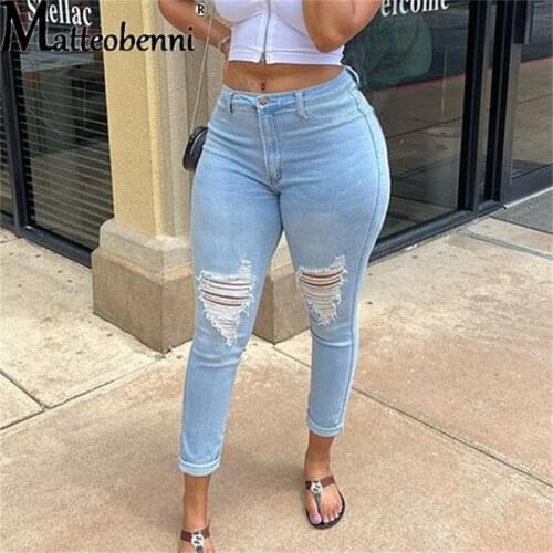 2021 New High Waist Ripped Jeans For Women Sexy Vintage Slim Mom Boyfriend Jeans Femme Skinny Street Denim Pants Pencil Trousers