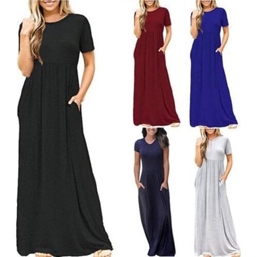Echoine Womens Plus Size Tunic Swing T-Shirt Dress Solid Short Sleeve Maxi Dress with Pockets