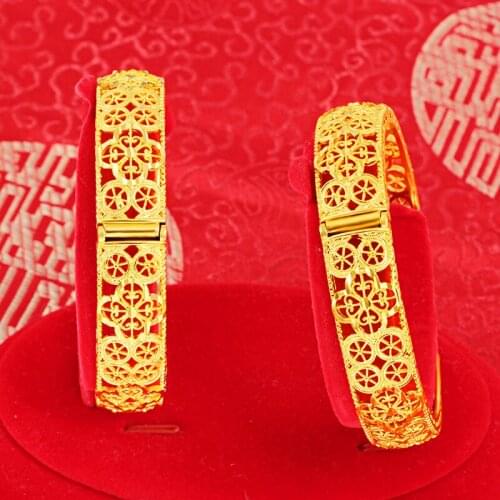 1pcs Dubai Bangle Hollow Filigree Yellow Gold Filled Wedding Women Bridal Bangle Bracelet Gift