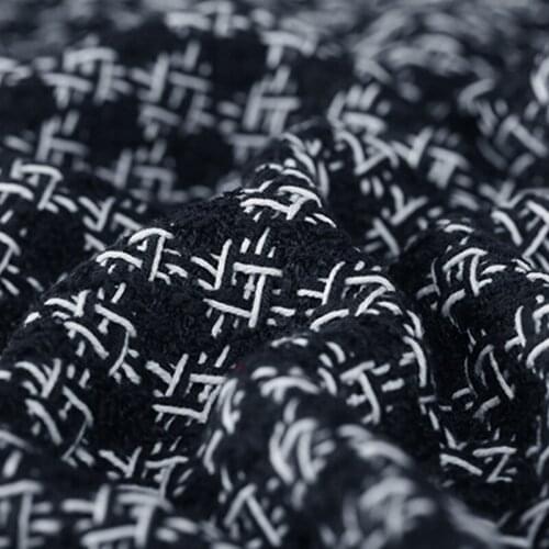 150CM Wide 420G/M Weight Blue White Check Tweed Knitted Acrylic Cotton Polyester Fabric for Autumn Spring Dress Jacket DE1179