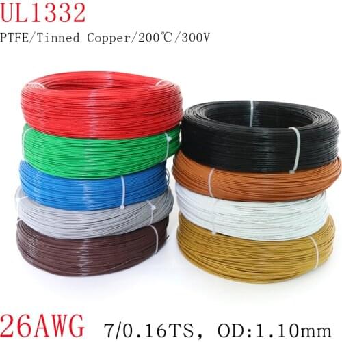 1M Square 0.14mm² OD 1.10mm 26AWG UL1332 PTFE Wire FEP Plastic Insulated High Temperature Electron Cable 300V