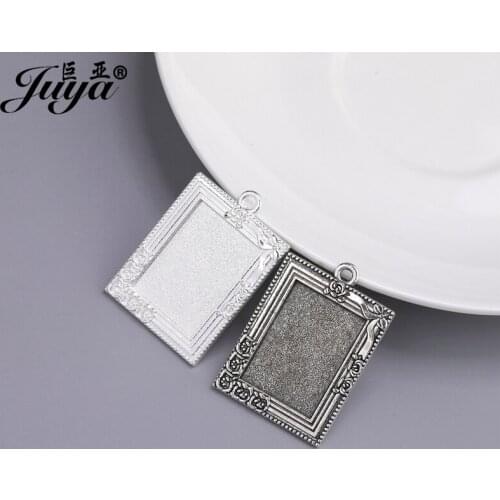 5PCS Rectangle Pendant Cabochon Base Carving Flowers Settings 18x25mm Blank Tray For DIY Jewelry Making Findings Accessories
