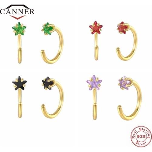 CANNER 925 Sterling Silver Color Zircon Piercing Ear Hook Stud Earrings for Women Earring Jewelry Pendientes Kolczyki Brincos