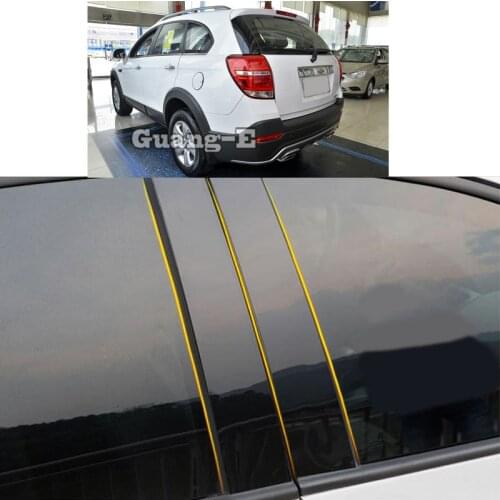Car PC Material Pillar Post Cover Door Trim Window Piano Black Molding Sticker Plate 6pcs For Chevrolet Captiva 2012-2018