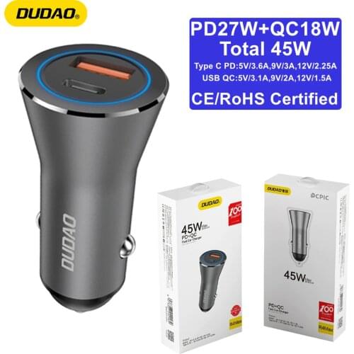 DUDAO Car Charger PD Type C 27W+Quick Charge 3.0 18W Total 45W Cellphone PD Car Charger