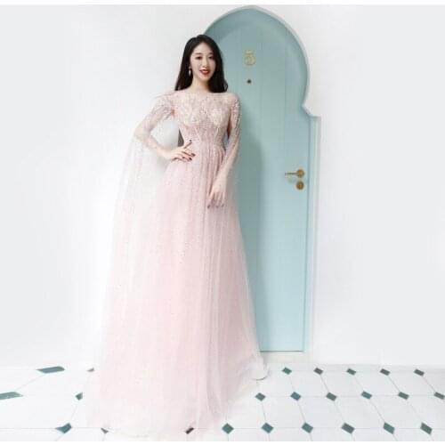 Beauty-Emily Long Strap Elegant Evening Dresses Long Beads Party Prom Gowns Sexy Luxury Crystal Formal Dress Sparkling Vestido