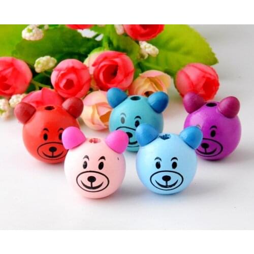Free shipping 5PCs Mixed Color Lovely Animal Cute Bear Wood Beads 27x28mm
