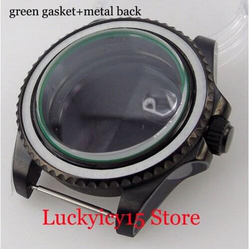 Black PVD SUB Watch Case with Green/Red Crystal Gasket Glass Back fit NH35A NH36A DG Mingzhu 2814 MIYOTA8215 8205 821A