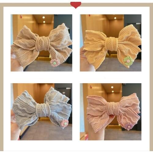 Children Cute Colors Knitting Bow Acrylic Flower Ornament Hair Clips Girls Lovely Alloy Barrettes Hairpins Kids Hair Accessories