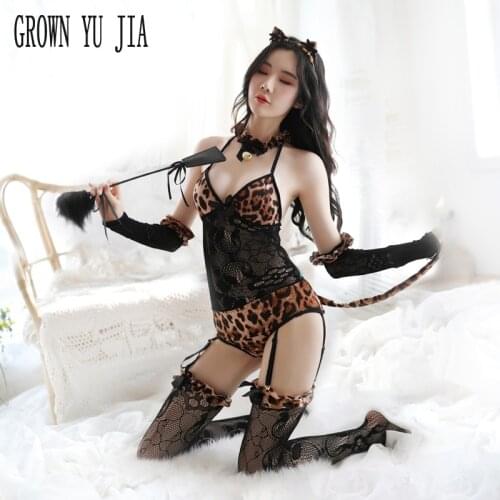 Erotic Women Devil Lingerie Hollow Out Net Skirt Stockings Suit Cosplay Costume Sexy Cat Girl Uniforms Skirt Japanese Lingerie
