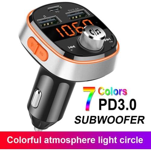 Konrisa FM Transmitter Bluetooth 5.0 Subwoofer Music Player with Type-C PD 3.0 Fast Charger 2 USB Port Support U-disk TF Card