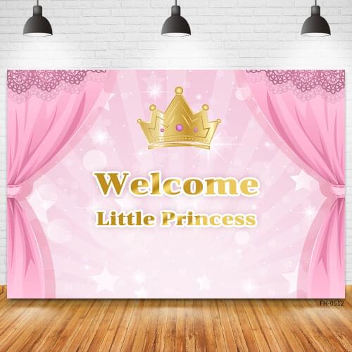 Gold Crown Welcome Little Princess Banner Custom Backgrounds For Photo Studio Birthday Party Baby Shower Photography Backdrops