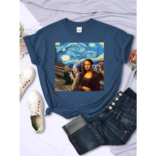 Picture Of Me And Mona Lisa Print T-Shirt Fashion Brand Tshirt WomenS Summer Comfortable Tshirts Breathable Casual Women Tops