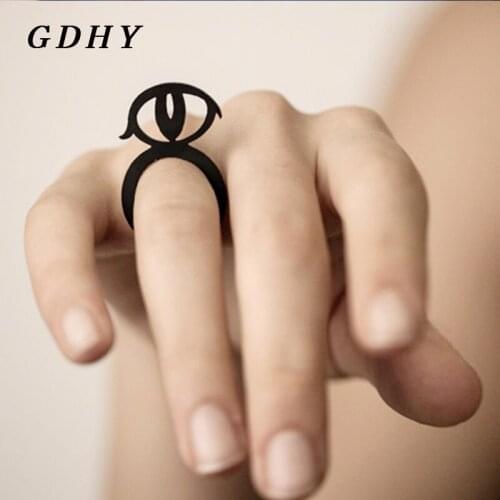 GDHY Cute Cat Eye Eye Rings Finger Ring Black Acrylic Erect Hollowing Rings Party Halloween Personality Jewelry Gift