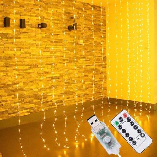 3*1/3*2/3*3m USB/Solar/Battery Powered Curtain String Lights Remote Contro Christmas Wedding Fairy LED Lamp Party Window Decor