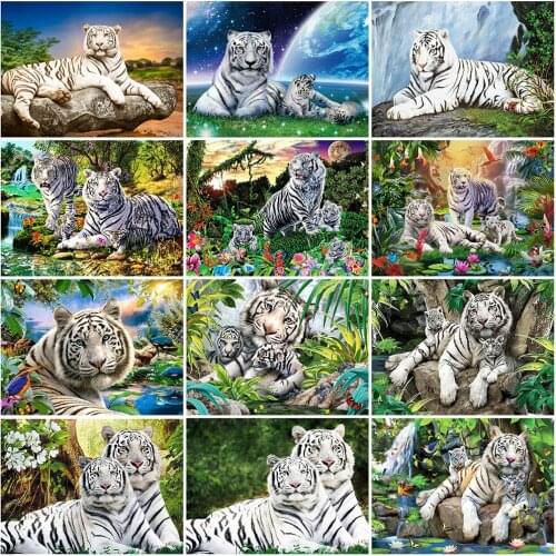 HUACAN 5D DIY Diamond Painting Animal Full Square Round Picture Of Rhinestone Diamond Embroidery Tigers Mosaic Handmade Gift