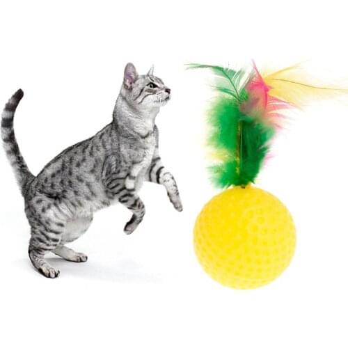 Cat Teaser Golf Ball Feather Colorful Toys Squeaky Chew Play Intelligent Interactive Funny Pet Dog Puppy Kitten Supplies