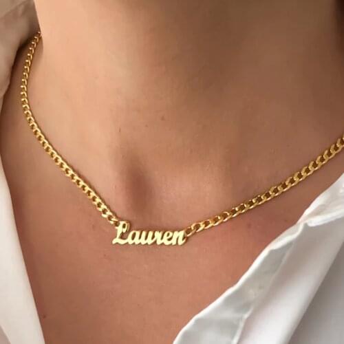 Cuban Chain Name Necklace Pendant Customized Jewelry Personalized Stainless Steel Nameplate Choker Necklaces For Women Men Gifts