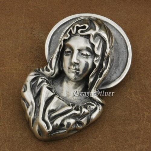 LINSION 925 Sterling Silver Madonna Maria Pendant Huge Maria Jesus Pendant TA11 Fashion Biker Rock Punk Style