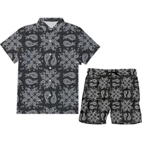 IFPD Summer 2 Pieces Sets Summer Shirts And Shorts Suits Black Paisley Bandana Patterns Print 3d Mens Womens Clothes Oversize