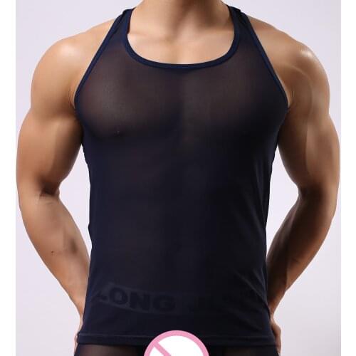 Mens Tank Tops Sexy Mesh Fitness Vest Man Sheer Tops See Through Male Tank Top Tanks Gay Wear Designed 2018 Sleeveless Shirt
