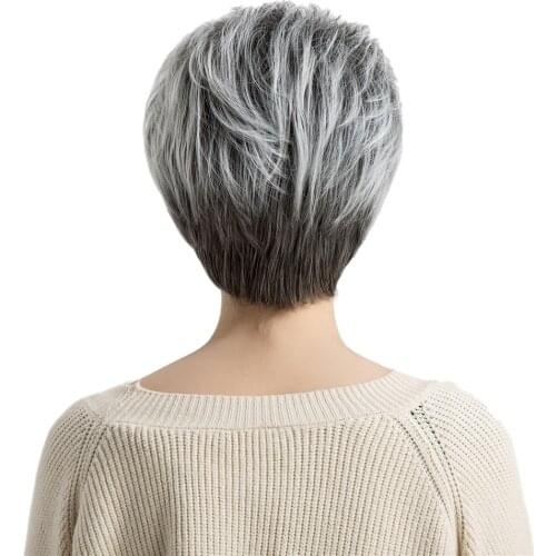 Fashion Women Heat Resistant Full Bangs Wig Short Straight Full Wig Grey Dark