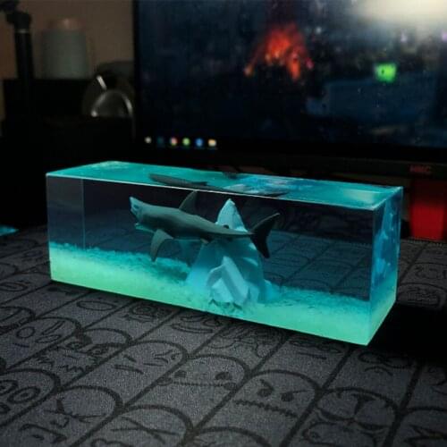 Marine Handmade Cultural And Creative Resin Epoxy Crafts Gift Big Shark Night Light Desktop USB Decoration Horizontal Board