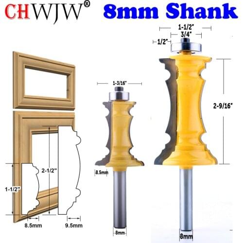 CHWJW 2PC 8mm Shank Mitered Door & Drawer Molding Router Bit Set Woodworking cutter Tenon Cutter for Woodworking Tools