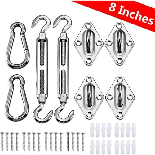 316 Stainless Steel Shade Sail Hardware Kit for Rectangle and Square Sun Shade Sail Installation 8 Inches Silver with Screws