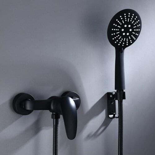 Bathroom Shower Faucet Set Wall Mounted Black Shower Faucet, Cold and Hot Bath and Shower Mixer Taps Brass
