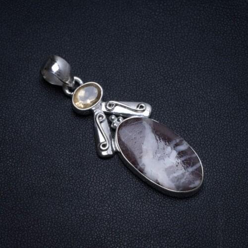 Natural Cobra Jasper and Citrine Handmade Unique 925 Sterling Silver Pendant 2" T0473