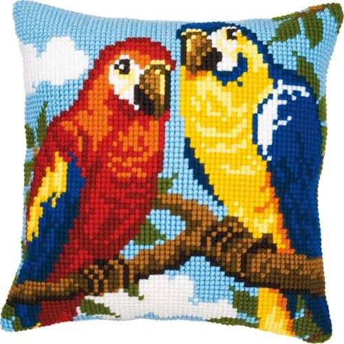 DIY Cross Stitch Cushion Cover Parrots Love Needlepoint Kits Printed Canvas Chunky Yarn Cross-stitch Pillow Case Arts & Crafts