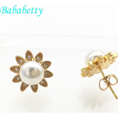 New 2018 18KGP Freshwater real pearl genuine Inlay CZ A Fashion Jewelry Gift Stud Earring