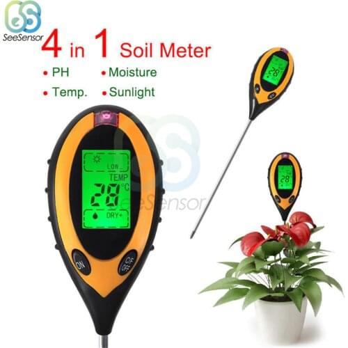 4 in 1 Soil PH Meter Soil Tester PH Moisture Meter Temperature Sunlight Intensity Measurement Analysis Acidity Alkali