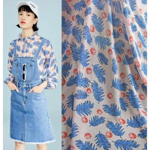 Half meter spring and summer fresh leaves print chiffon fabric for dress skirt ladys garment material T735