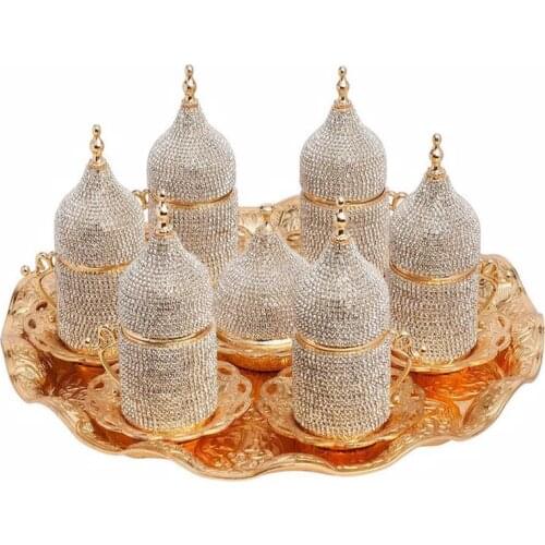 Luxury Gift Crystal Turkish Coffee Set of 6 Antique Vintage Style Gold Turkish Greek Arabic Coffee Espresso Serving Cups Saucers