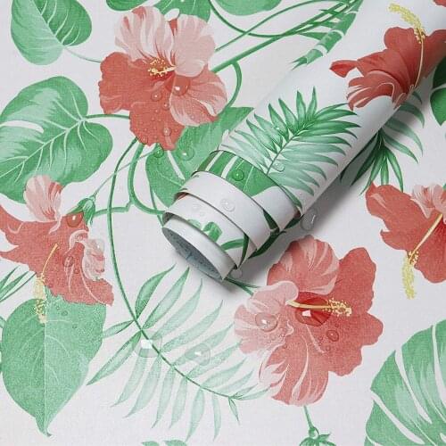 Peel and Stick Wallpaper Floral Contact Paper Tropical Red Flowers Self Adhesive Wall Stickers For Bedroom Wall Home Decoration