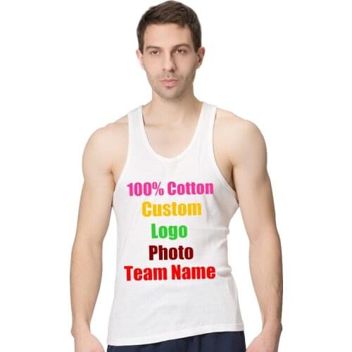 Sexy Cotton Summer Solid Men Tanks Top Plus size 4XL 5XL 6XL Custom Logo Text DIY Photo Printed Team Male Boy Man Tees Shirts