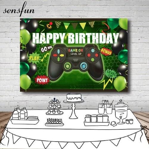Sensfun Photography Backgrounds Black Green Balloons Boys Game Theme Birthday Party Backdrops For Photo Studio Custom