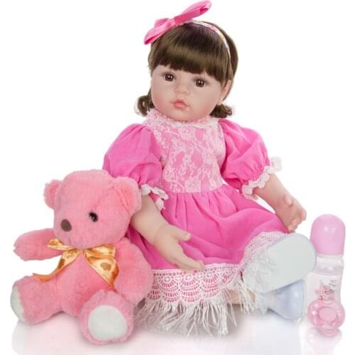 Lovely Pink dress reborn toddler silicone baby doll 24" 60cm bebe reborn lol bonecas for children surprise gift